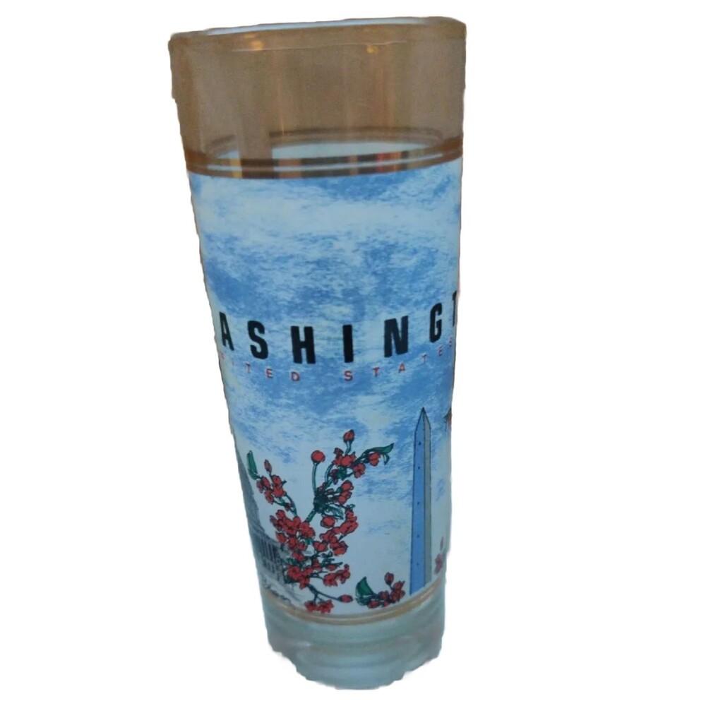 Washington DC souvenir tall shot glass Gold Detail